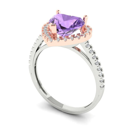2.285 cttw Simulated Alexandrite Hidden Halo Engagement Ring - Solid White/Rose Gold (VVS1, Heart Cut,8mm)