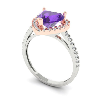 2.285 cttw Natural Amethyst Hidden Halo Engagement Ring - Solid White/Rose Gold (VVS1, Heart Cut,8mm)