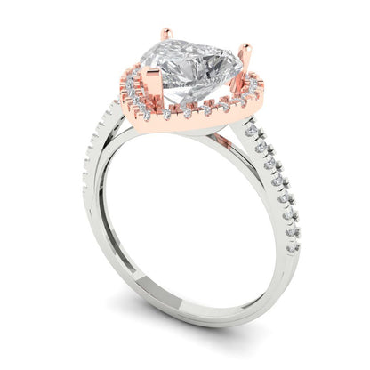 2.285 cttw White Sapphire Hidden Halo Engagement Ring - Solid White/Rose Gold (VVS1, Heart Cut,8mm)