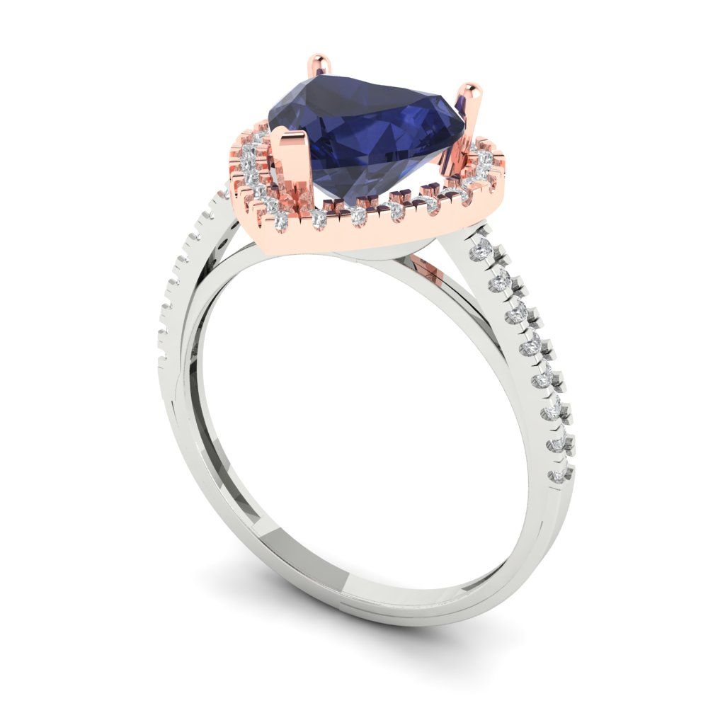 2.285 cttw Simulated Blue Sapphire Hidden Halo Engagement Ring - Solid White/Rose Gold (VVS1, Heart Cut,8mm)