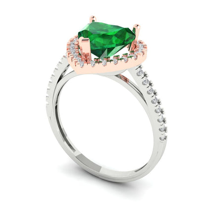 2.285 cttw Simulated Emerald Hidden Halo Engagement Ring - Solid White/Rose Gold (VVS1, Heart Cut,8mm)