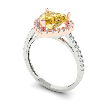2.285 cttw Yellow Moissanite Hidden Halo Engagement Ring - Solid White/Rose Gold (VVS1, Heart Cut,8mm)