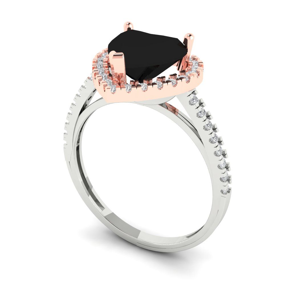 2.285 cttw Natural Onyx Hidden Halo Engagement Ring - Solid White/Rose Gold (VVS1, Heart Cut,8mm)