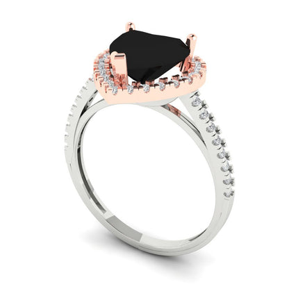 2.285 cttw Natural Onyx Hidden Halo Engagement Ring - Solid White/Rose Gold (VVS1, Heart Cut,8mm)