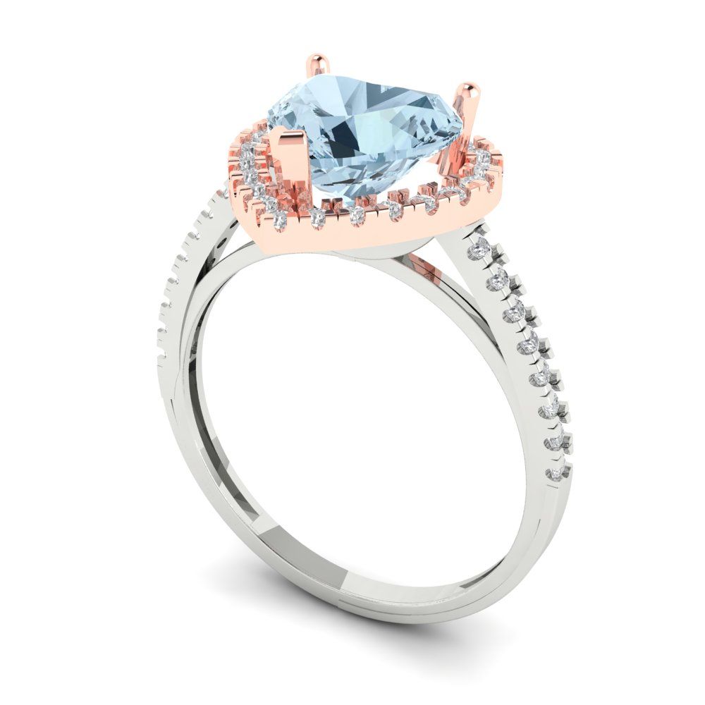 2.285 cttw Zirconia Simulated Blue Diamond Hidden Halo Engagement Ring - Solid White/Rose Gold (VVS1, Heart Cut,8mm)