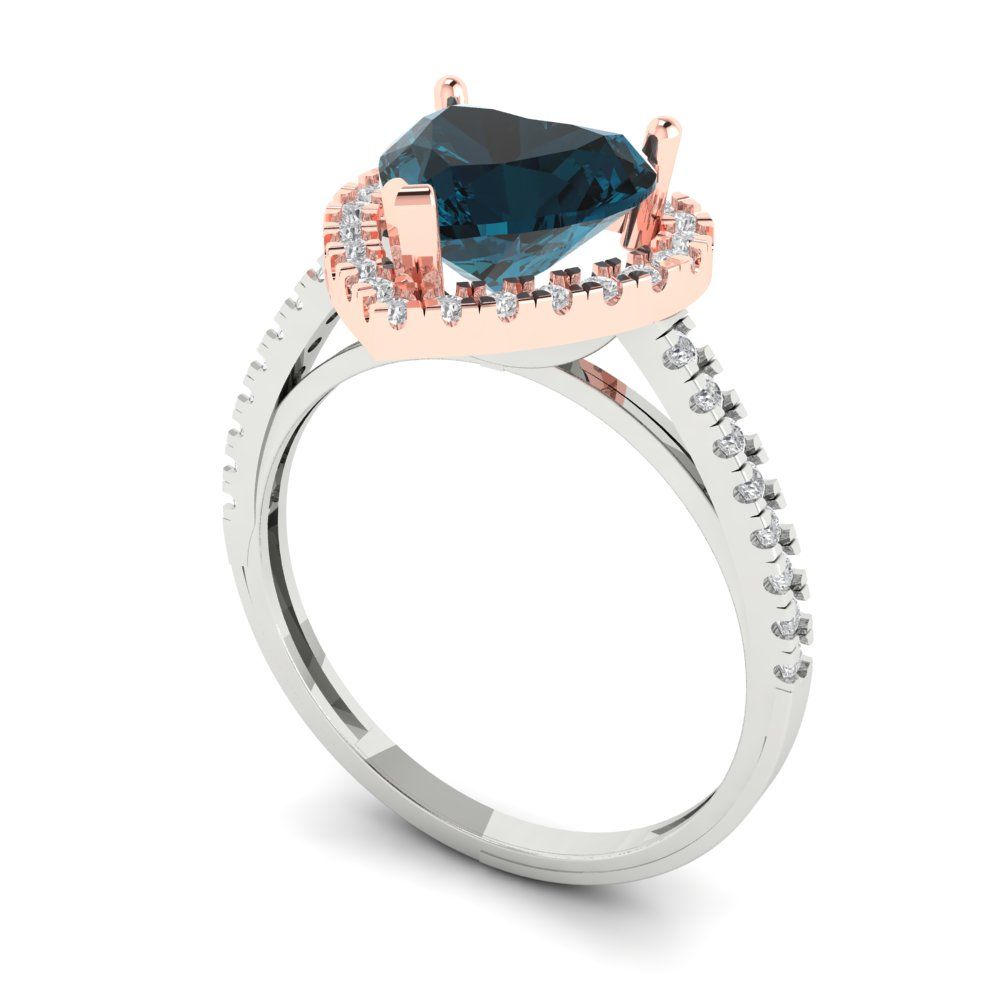 2.285 cttw Natural London Blue Topaz Hidden Halo Engagement Ring - Solid White/Rose Gold (VVS1, Heart Cut,8mm)