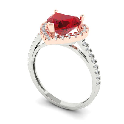 2.285 cttw Simulated Pink Tourmaline Hidden Halo Engagement Ring - Solid White/Rose Gold (VVS1, Heart Cut,8mm)