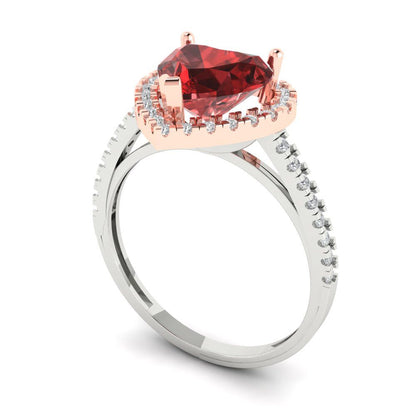 2.285 cttw Natural Garnet Hidden Halo Engagement Ring - Solid White/Rose Gold (VVS1, Heart Cut,8mm)