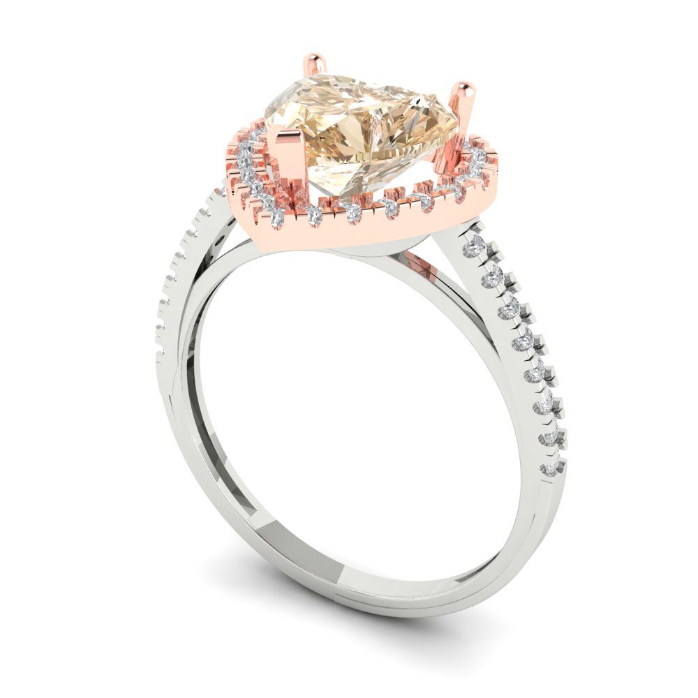 2.285 cttw Natural Morganite Hidden Halo Engagement Ring - Solid White/Rose Gold (VVS1, Heart Cut,8mm)