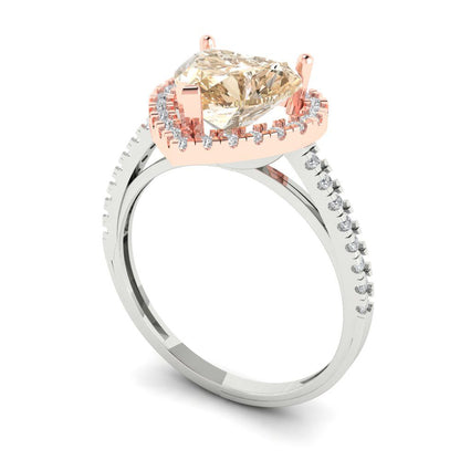 2.285 cttw Natural Morganite Hidden Halo Engagement Ring - Solid White/Rose Gold (VVS1, Heart Cut,8mm)