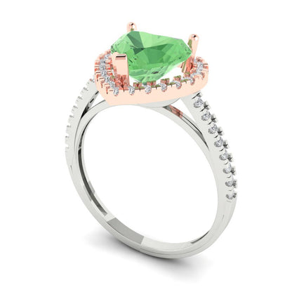 2.285 cttw Zirconia Simulated Green Diamond Hidden Halo Engagement Ring - Solid White/Rose Gold (VVS1, Heart Cut,8mm)