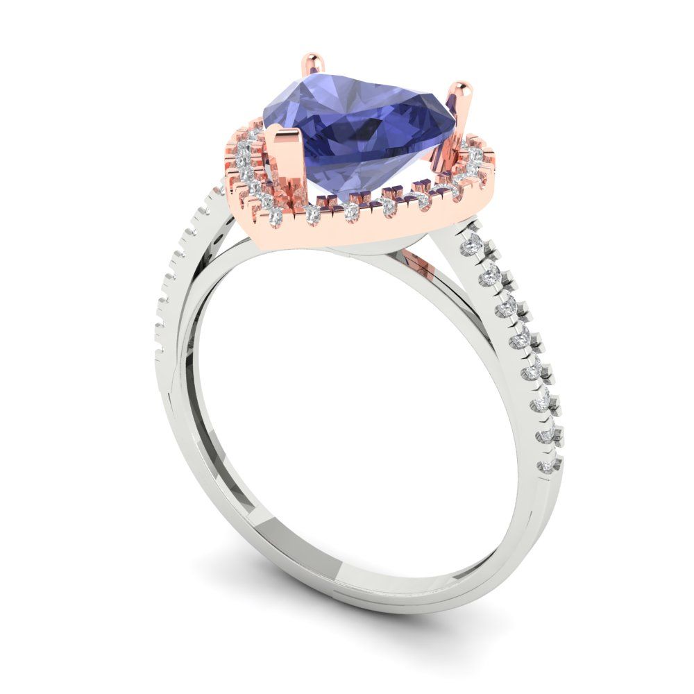 2.285 cttw Simulated Tanzanite Hidden Halo Engagement Ring - Solid White/Rose Gold (VVS1, Heart Cut,8mm)