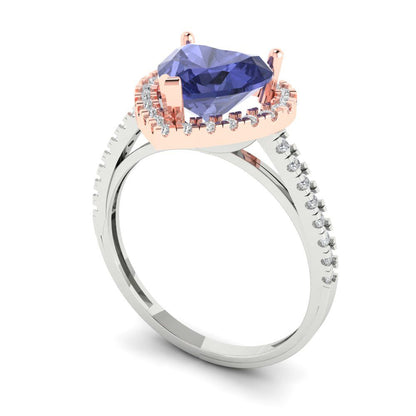 2.285 cttw Simulated Tanzanite Hidden Halo Engagement Ring - Solid White/Rose Gold (VVS1, Heart Cut,8mm)