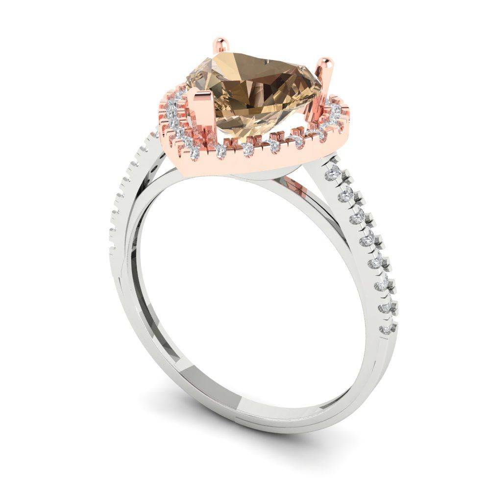 2.285 cttw Zirconia Simulated Champagne Diamond Hidden Halo Engagement Ring - Solid White/Rose Gold (VVS1, Heart Cut,8mm)