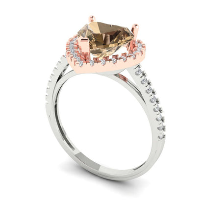 2.285 cttw Zirconia Simulated Champagne Diamond Hidden Halo Engagement Ring - Solid White/Rose Gold (VVS1, Heart Cut,8mm)