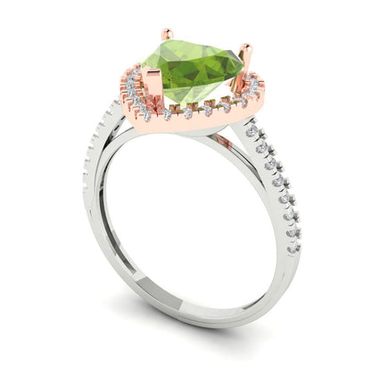 2.285 cttw Natural Peridot Hidden Halo Engagement Ring - Solid Gold (Heart Cut,8mm)