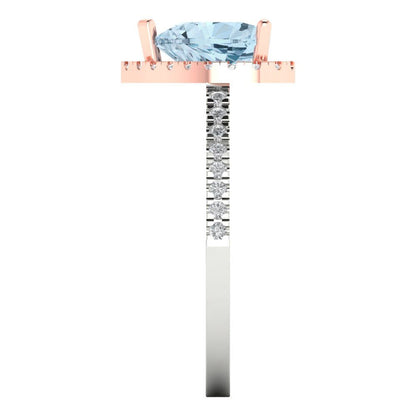2.285 cttw Natural Aquamarine Hidden Halo Engagement Ring - Solid White/Rose Gold (VVS1, Heart Cut,8mm)