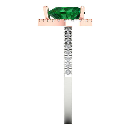 2.285 cttw Simulated Emerald Hidden Halo Engagement Ring - Solid White/Rose Gold (VVS1, Heart Cut,8mm)