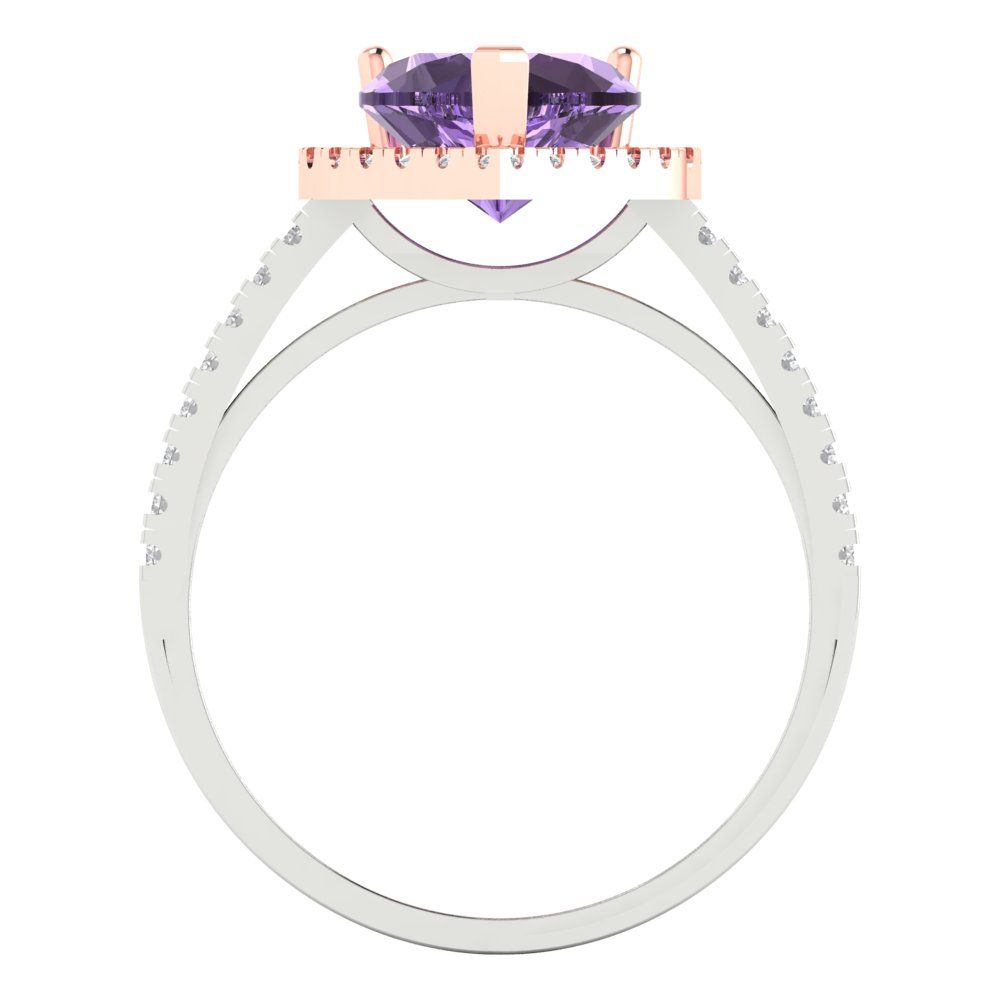 2.285 cttw Simulated Alexandrite Hidden Halo Engagement Ring - Solid White/Rose Gold (VVS1, Heart Cut,8mm)