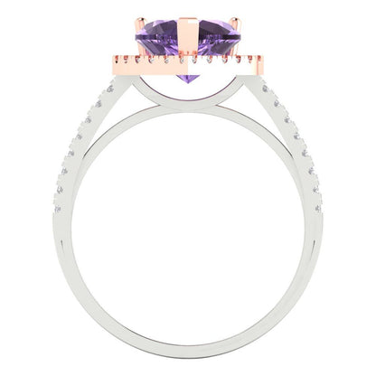 2.285 cttw Simulated Alexandrite Hidden Halo Engagement Ring - Solid White/Rose Gold (VVS1, Heart Cut,8mm)