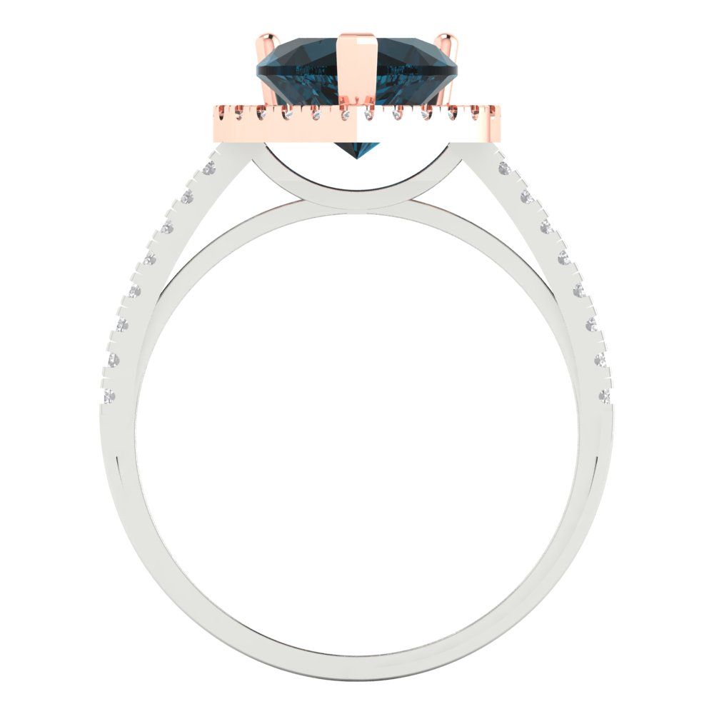 2.285 cttw Natural London Blue Topaz Hidden Halo Engagement Ring - Solid White/Rose Gold (VVS1, Heart Cut,8mm)