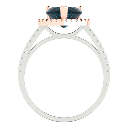 2.285 cttw Natural London Blue Topaz Hidden Halo Engagement Ring - Solid White/Rose Gold (VVS1, Heart Cut,8mm)