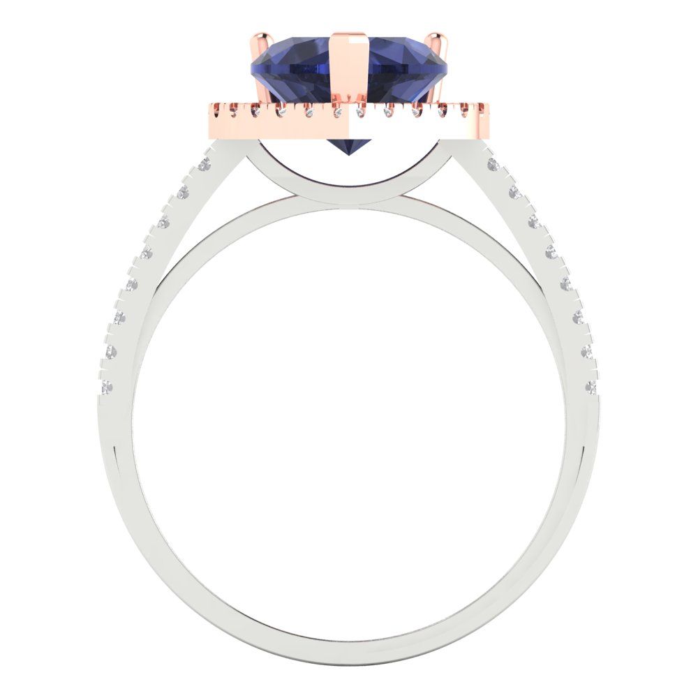2.285 cttw Simulated Blue Sapphire Hidden Halo Engagement Ring - Solid White/Rose Gold (VVS1, Heart Cut,8mm)