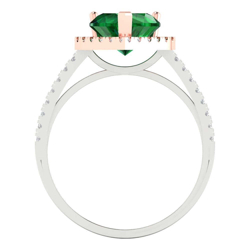 2.285 cttw Simulated Emerald Hidden Halo Engagement Ring - Solid White/Rose Gold (VVS1, Heart Cut,8mm)