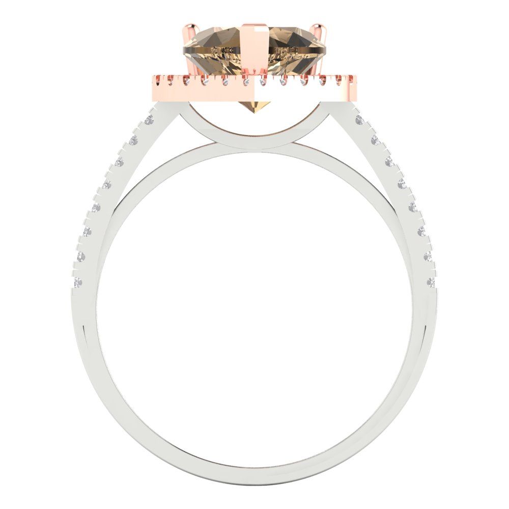 2.285 cttw Zirconia Simulated Champagne Diamond Hidden Halo Engagement Ring - Solid White/Rose Gold (VVS1, Heart Cut,8mm)