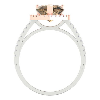 2.285 cttw Zirconia Simulated Champagne Diamond Hidden Halo Engagement Ring - Solid White/Rose Gold (VVS1, Heart Cut,8mm)