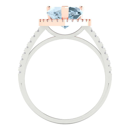 2.285 cttw Natural Aquamarine Hidden Halo Engagement Ring - Solid White/Rose Gold (VVS1, Heart Cut,8mm)
