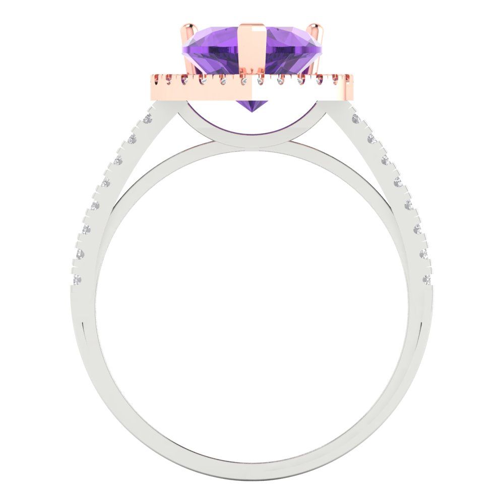 2.285 cttw Natural Amethyst Hidden Halo Engagement Ring - Solid White/Rose Gold (VVS1, Heart Cut,8mm)