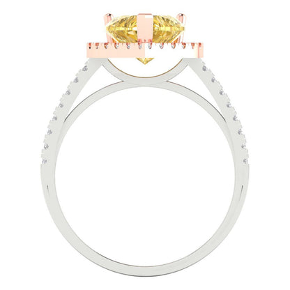 2.285 cttw Natural Citrine Hidden Halo Engagement Ring - Solid White/Rose Gold (VVS1, Heart Cut,8mm)