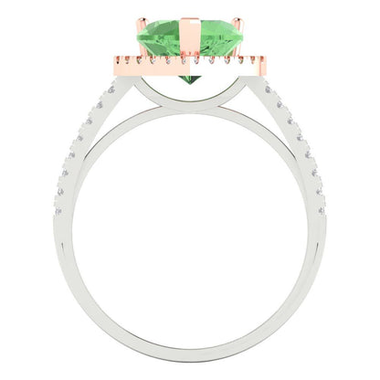 2.285 cttw Zirconia Simulated Green Diamond Hidden Halo Engagement Ring - Solid White/Rose Gold (VVS1, Heart Cut,8mm)