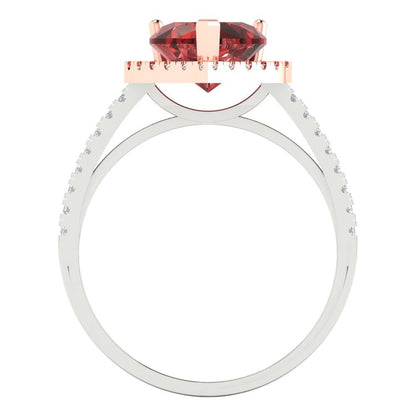 2.285 cttw Natural Garnet Hidden Halo Engagement Ring - Solid White/Rose Gold (VVS1, Heart Cut,8mm)