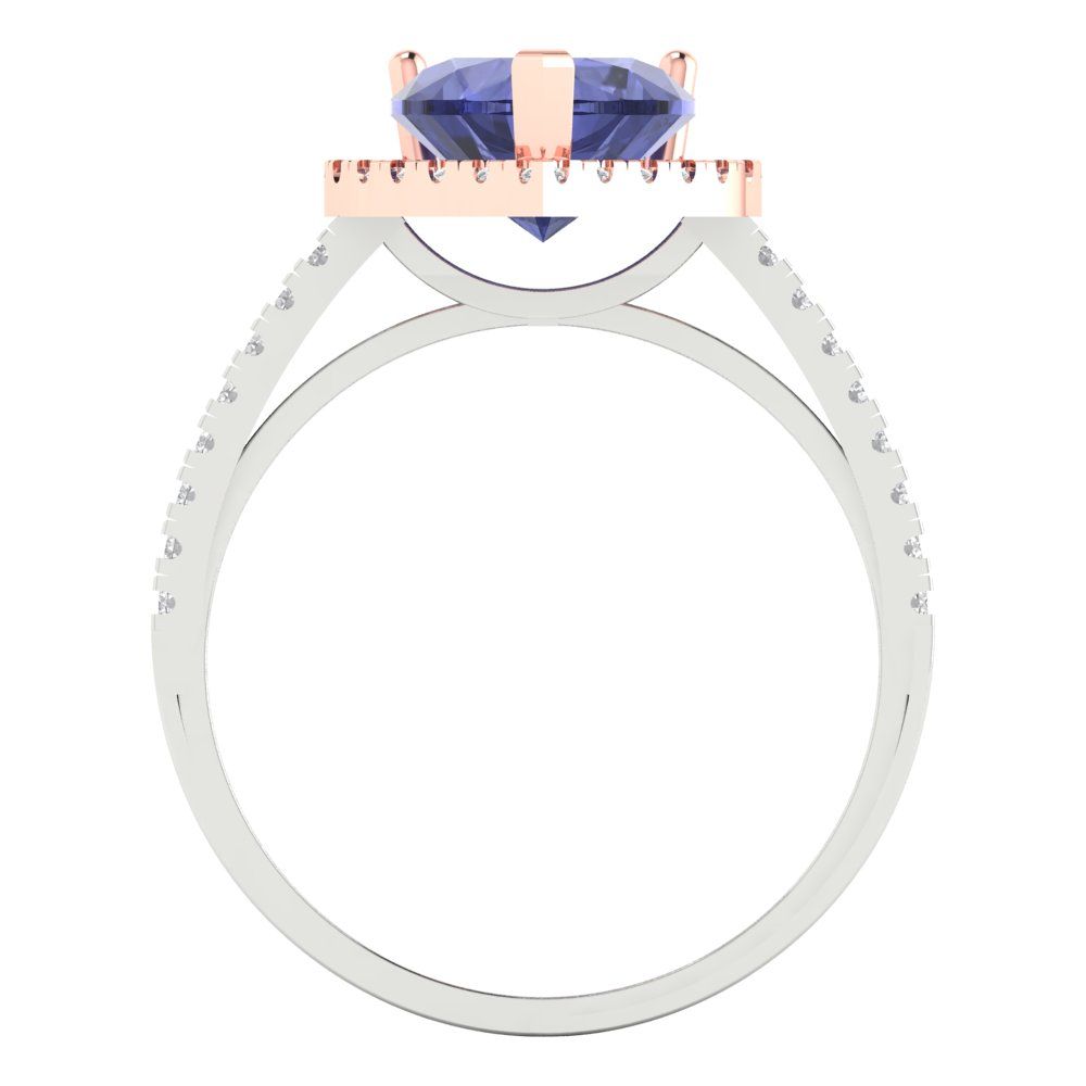 2.285 cttw Simulated Tanzanite Hidden Halo Engagement Ring - Solid White/Rose Gold (VVS1, Heart Cut,8mm)