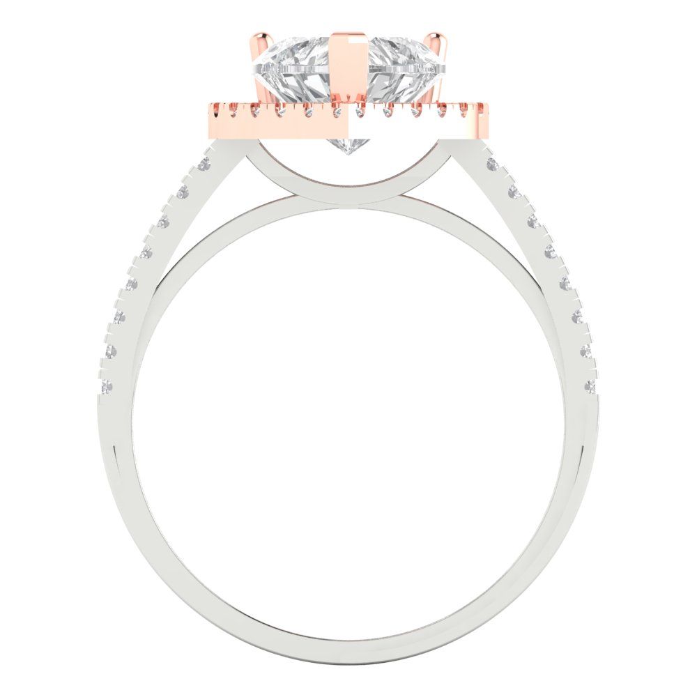 2.285 cttw Moissanite Hidden Halo Engagement Ring - Solid White/Rose Gold (VVS1, Heart Cut,8mm)
