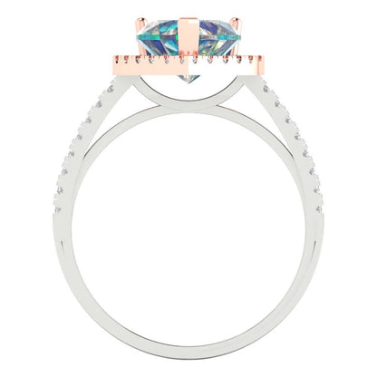2.285 cttw Blue Moissanite Hidden Halo Engagement Ring - Solid White/Rose Gold (VVS1, Heart Cut,8mm)