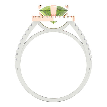 2.285 cttw Natural Peridot Hidden Halo Engagement Ring - Solid Gold (Heart Cut,8mm)