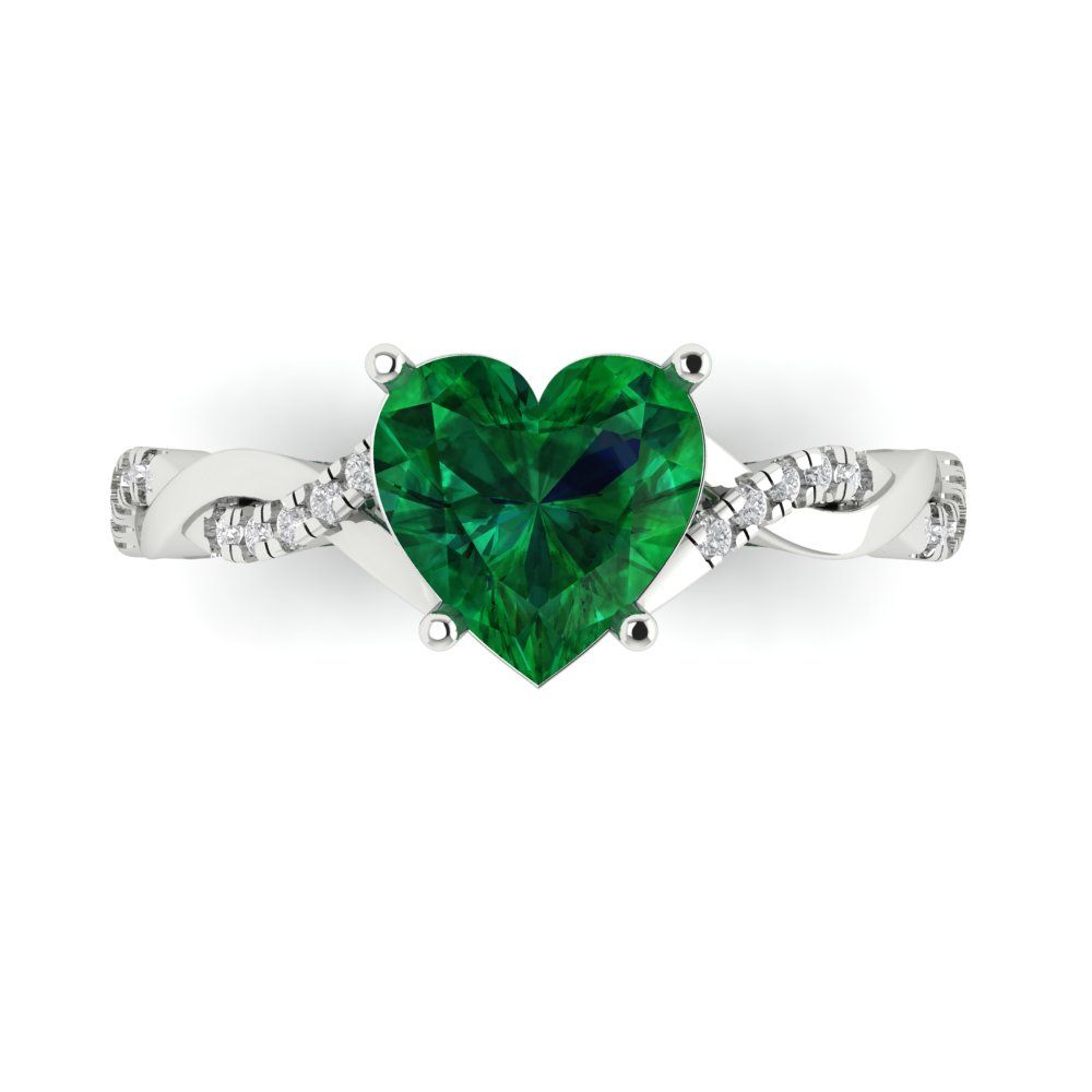 2.1 cttw Simulated Emerald Solitaire with Zirconia Simulated Diamond Accents Engagement Ring - Solid Gold (Heart Cut,8mm)