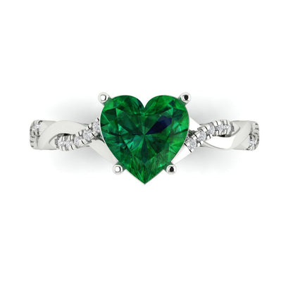 2.1 cttw Simulated Emerald Solitaire with Zirconia Simulated Diamond Accents Engagement Ring - Solid Gold (Heart Cut,8mm)