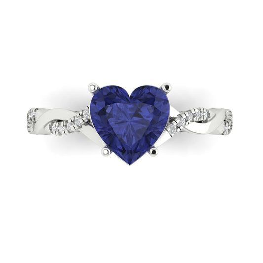 2.1 cttw Simulated Tanzanite Solitaire with Zirconia Simulated Diamond Accents Engagement Ring - Solid White Gold (VVS1, Heart Cut,8mm)