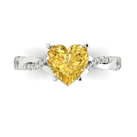 2.1 cttw Zirconia Simulated Yellow Diamond Solitaire with Zirconia Simulated Diamond Accents Engagement Ring - Solid White Gold (VVS1, Heart Cut,8mm)