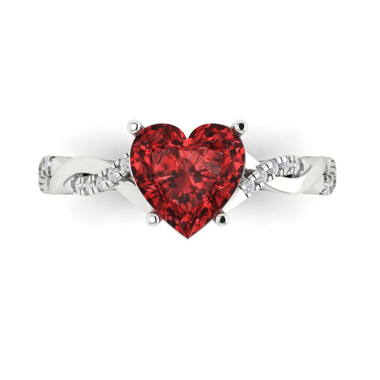 2.1 cttw Natural Garnet Solitaire with Zirconia Simulated Diamond Accents Engagement Ring - Solid White Gold (VVS1, Heart Cut,8mm)