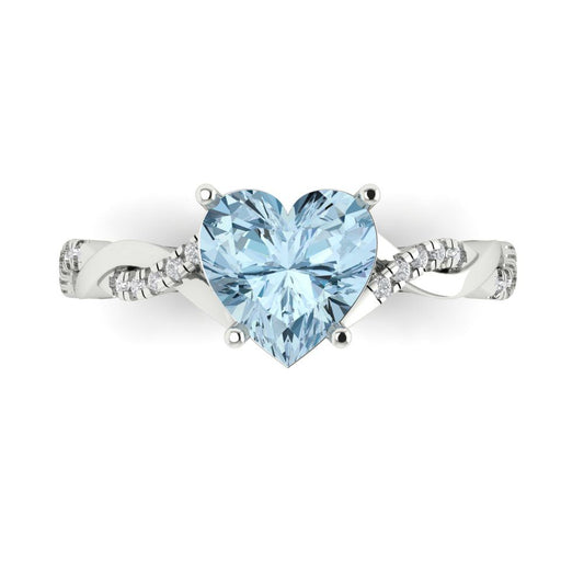 2.1 cttw Natural Swiss Blue Topaz Solitaire with Zirconia Simulated Diamond Accents Engagement Ring - Solid White Gold (VVS1, Heart Cut,8mm)