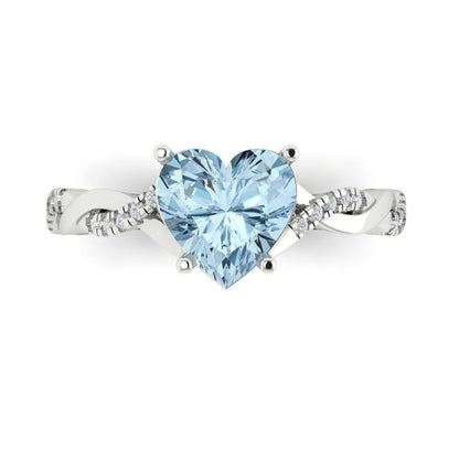 2.1 cttw Natural Sky Blue Topaz Solitaire with Zirconia Simulated Diamond Accents Engagement Ring - Solid Gold (Heart Cut,8mm)