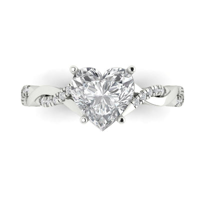 2.1 cttw Certified Moissanite Solitaire with Zirconia Simulated Diamond Accents Engagement Ring - Solid Gold (VVS1, D-F,Heart Cut,8mm)