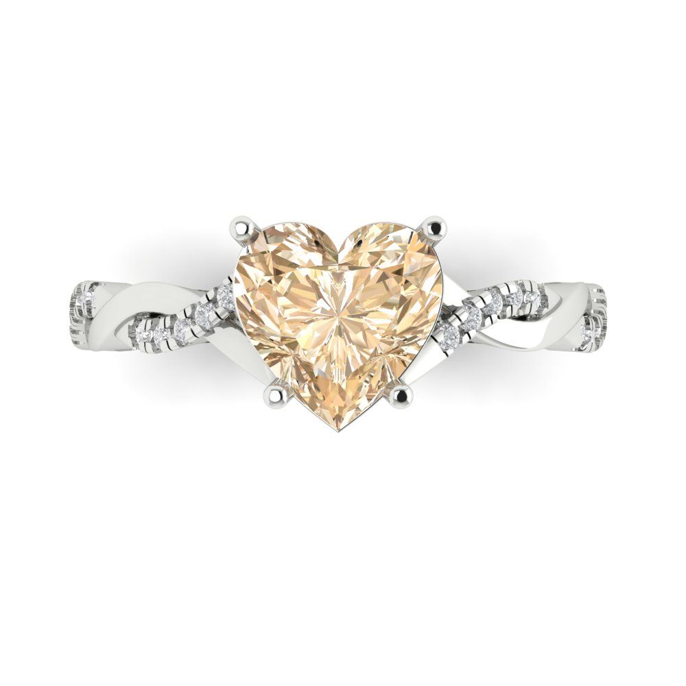 2.1 cttw Natural Morganite Solitaire with Zirconia Simulated Diamond Accents Engagement Ring - Solid Gold (Heart Cut,8mm)