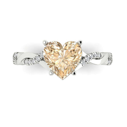 2.1 cttw Natural Morganite Solitaire with Zirconia Simulated Diamond Accents Engagement Ring - Solid Gold (Heart Cut,8mm)