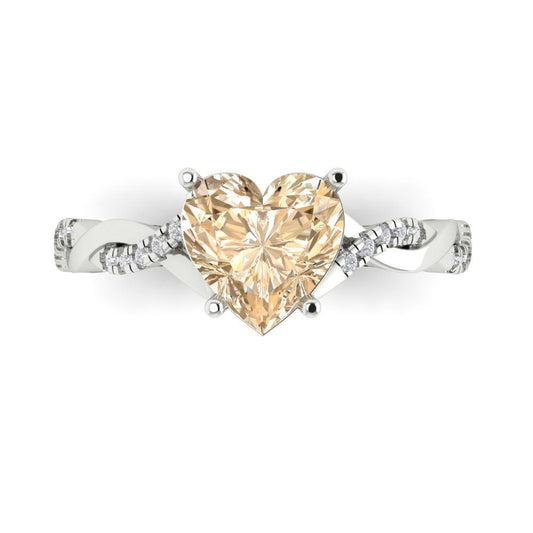 2.1 cttw Natural Morganite Solitaire with Zirconia Simulated Diamond Accents Engagement Ring - Solid White Gold (VVS1, Heart Cut,8mm)